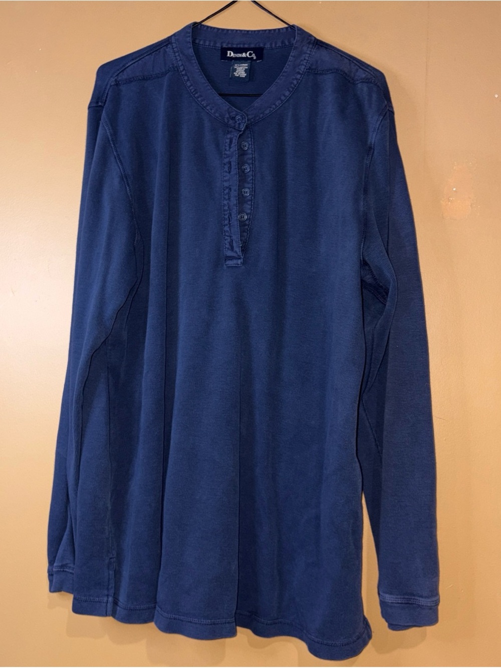HC804 DENIM & CO LONG SLEEVE STRETCH HENLEY TOP Blue XLarge